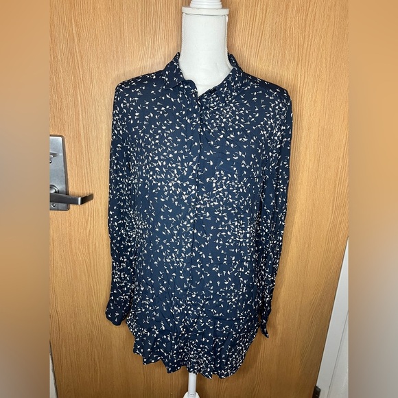 Ganni Barra Crepe Floral Hidden Button Front Longsleeve Shirt Women's Size 36 - Picture 2 of 7